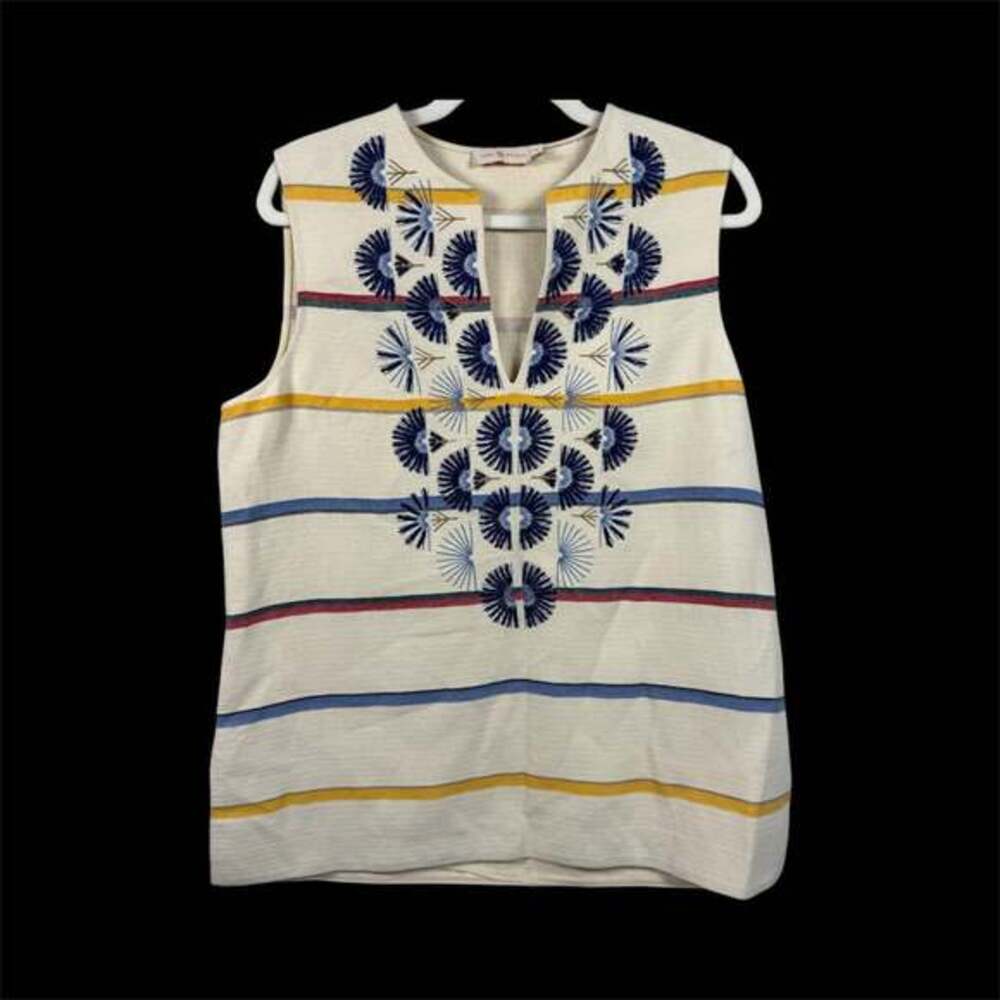 Tory Burch Women Avery Cotton/Linen Embroidered Tunic Size 10